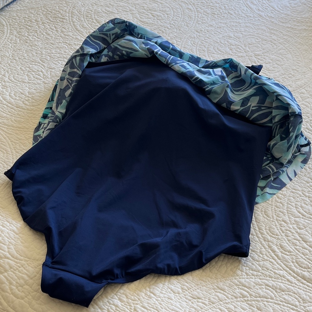 NWT Lands End 1 Piece Swimsuit Bathing 22W Mesh Bandeau Blue Teal Floral Support - Picture 14 of 15